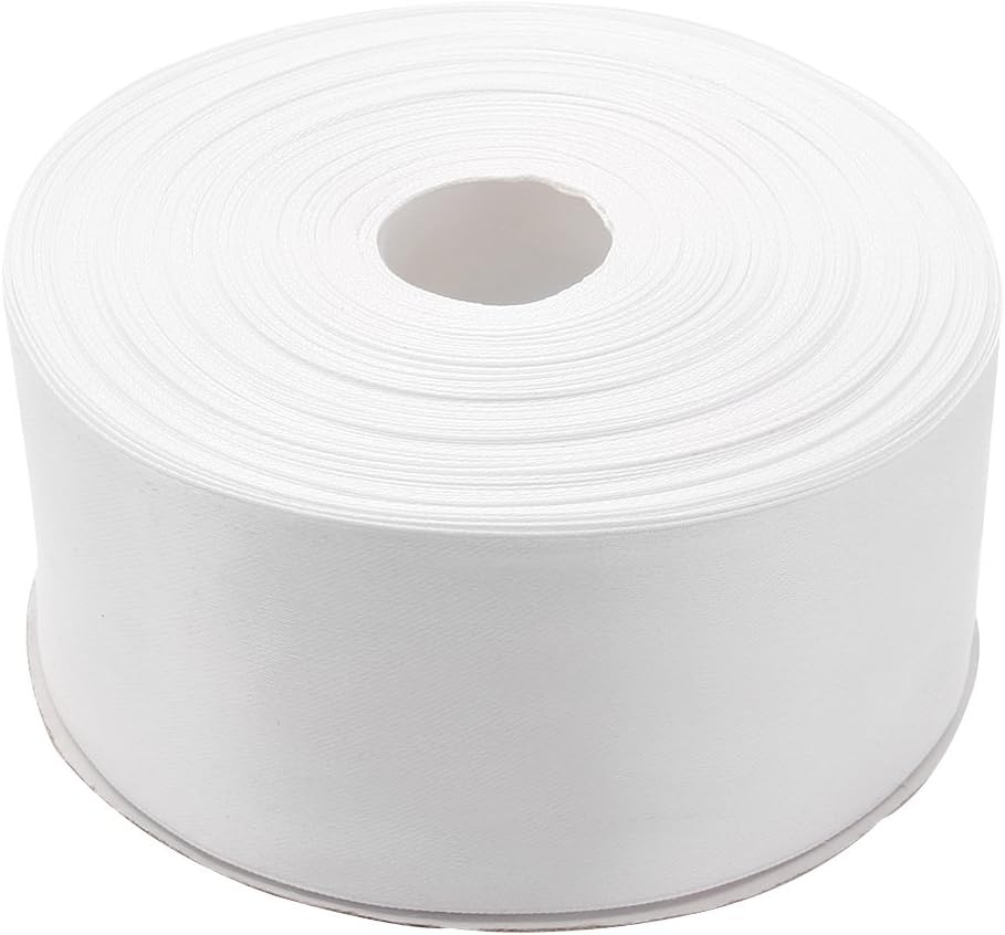 Topenca Supplies White Ribbon 2 Inch x 50 Yards Double Face Solid Satin Ribbon Roll - Elegant White Satin Ribbon for Gift Wraping, Hair, Wedding, Sewing, and Crafts