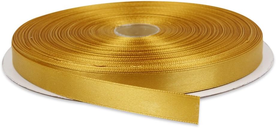 1/2 Inches x 50 Yards | Double Face Solid Satin Ribbon Roll | 50 Yards Gold Satin for Gift Wrapping, Hair, Wedding, Sewing, and Craft