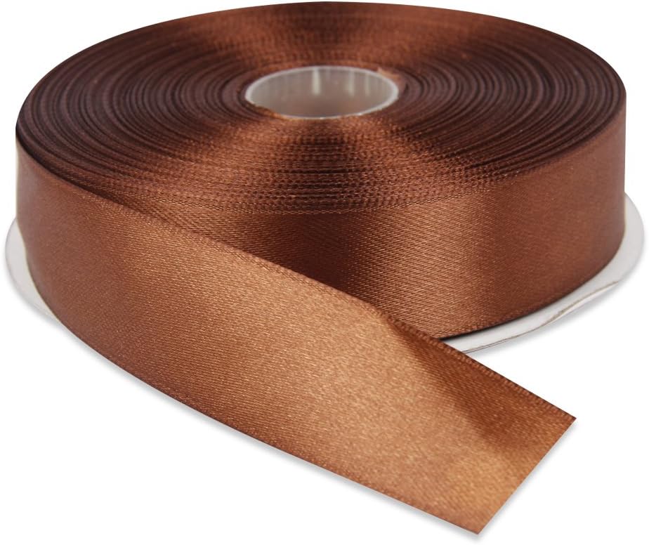 1 Inch x 50 Yards Double Face Solid Satin Ribbon Roll, Brown