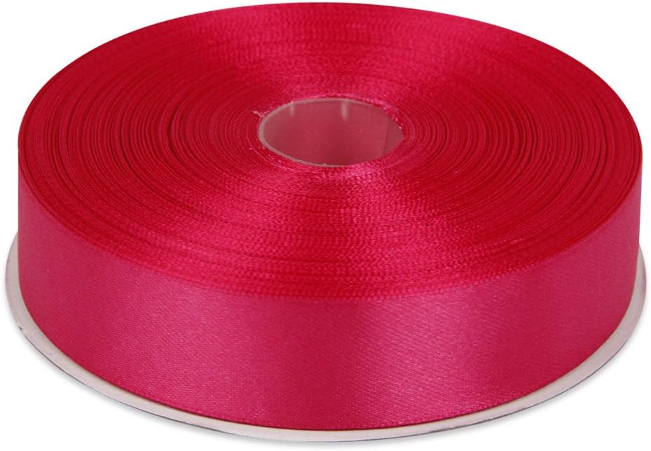 1 Inch x 50 Yards Double Face Solid Satin Ribbon Roll, Fuchsia