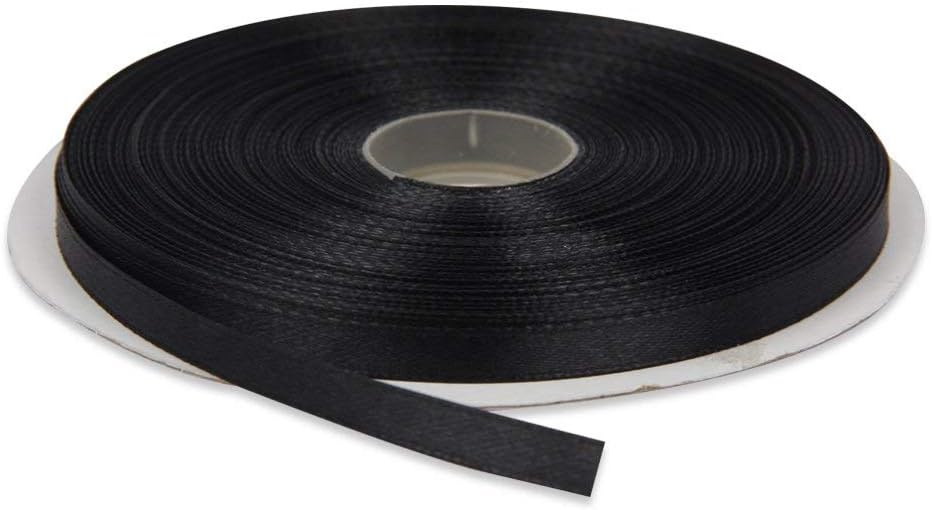 Topenca Supplies Black Ribbon 1/4 Inch x 50 Yards Double Face Solid Satin - Elegant Black Ribbon for Gift Wrapping, Hair, Wedding, Sewing, and Crafts
