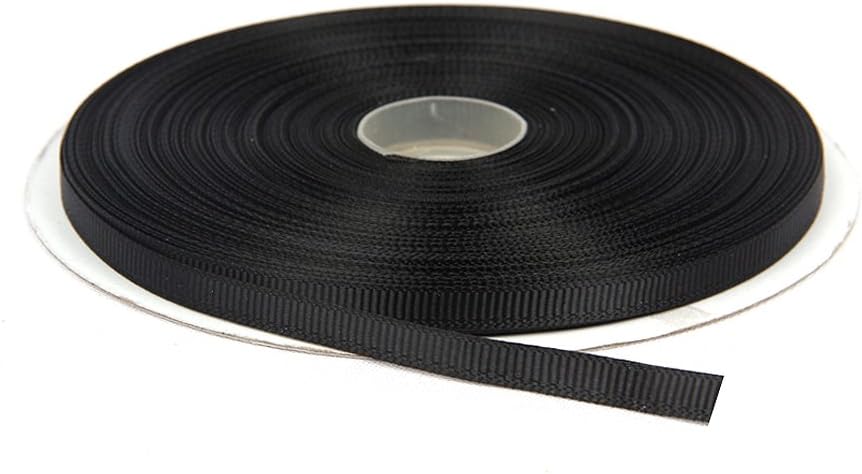 Topenca Supplies 1/4 Inches x 50 Yards Double Face Solid Grosgrain Ribbon Roll, Black