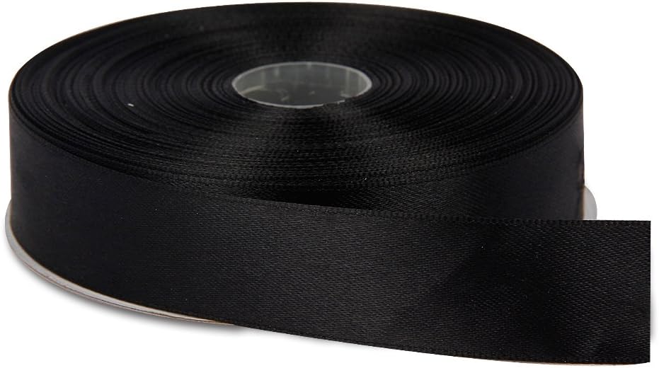 Topenca Supplies Black Ribbon - 1 Inch x 50 Yards Double Face Solid Satin Ribbon Roll - Elegant for Gift Wrap, Hair, Wedding, Sewing & Crafts