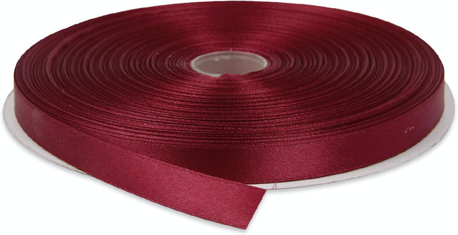 1/2 Inches x 50 Yards Double Face Solid Satin Ribbon Roll, Burgundy