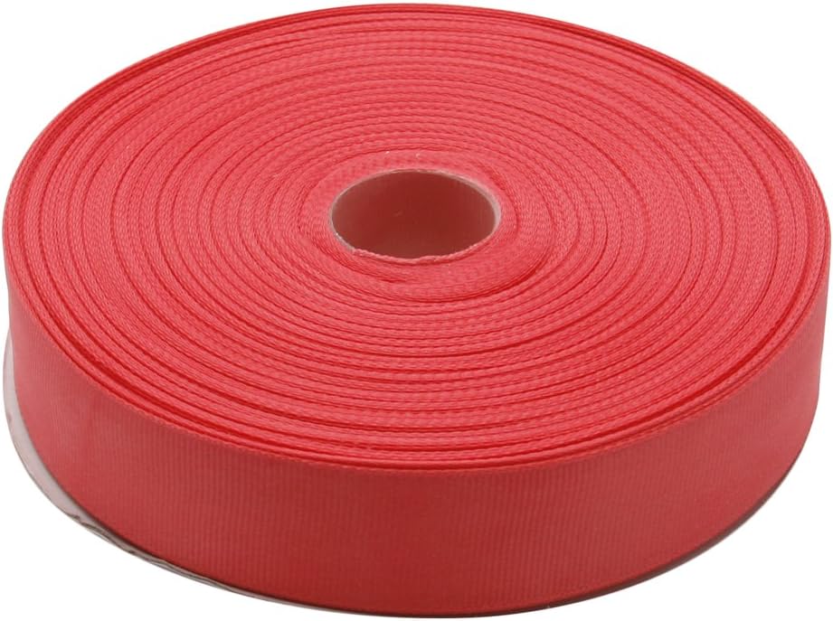 Topenca Supplies 1 Inch x 50 Yards Double Face Solid Grosgrain Ribbon Roll, Coral