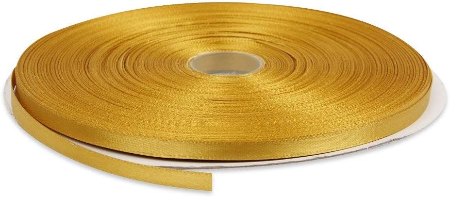Topenca Supplies 1/4 Inches x 50 Yards Double Face Solid Satin Ribbon Roll, Gold