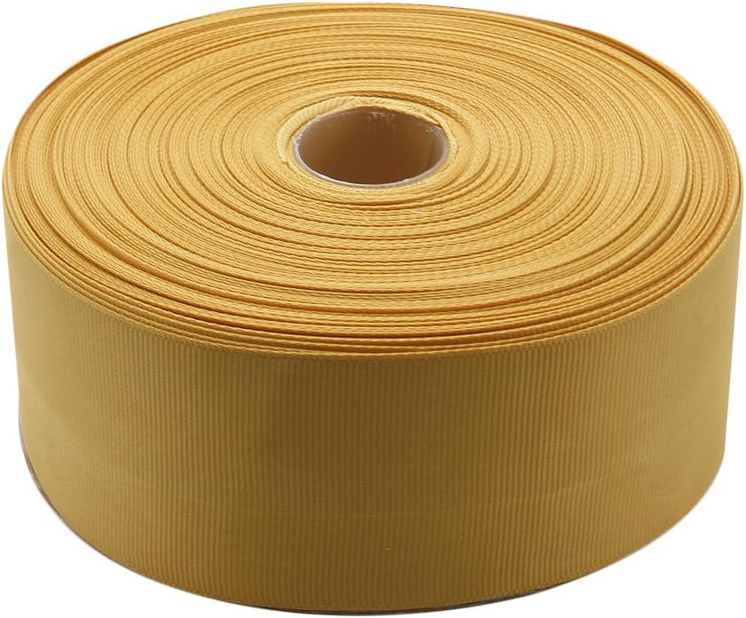 Topenca Supplies 2 Inches x 50 Yards Double Face Solid Grosgrain Ribbon Roll, Gold