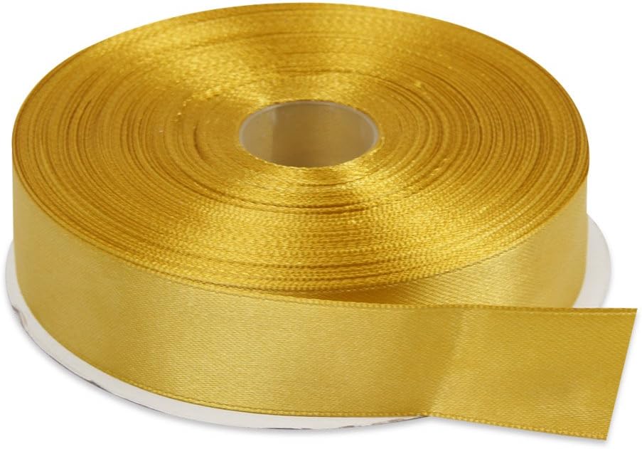 Topenca Supplies 1 Inch x 50 Yards Double Face Solid Satin Ribbon Roll, Gold