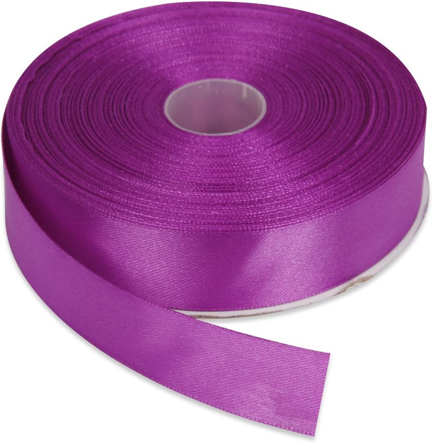 1 Inch x 50 Yards Double Face Solid Satin Ribbon Roll, Purple