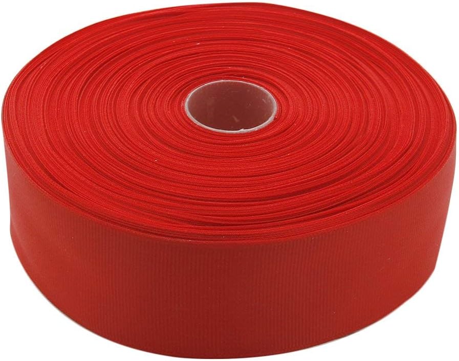 1-1/2 Inches x 50 Yards Double Face Solid Grosgrain Ribbon Roll, Red