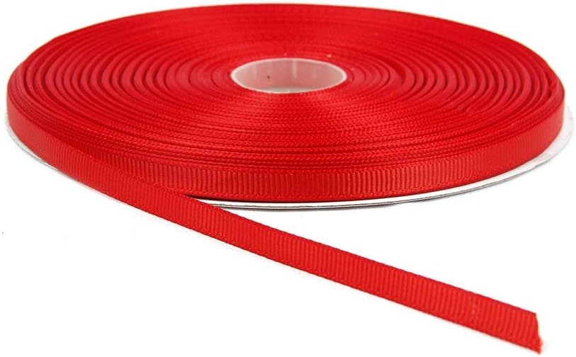 Topenca Supplies 1/4 Inches x 50 Yards Double Face Solid Grosgrain Ribbon Roll, Red