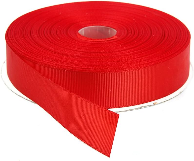 1 Inch x 50 Yards Double Face Solid Grosgrain Ribbon Roll, Red