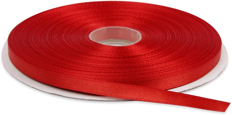 Red Ribbon 1/4 Inches x 50 Yards Double Face Solid Satin Ribbon Roll | 50 Yards Red Satin for Gift Wrapping, Hair, Wedding, Sewing, and Craft