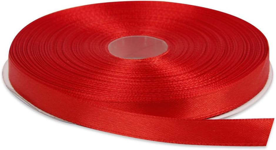 Red Satin Ribbon 3/8 Inches x 50 Yards Double Face Solid Satin Ribbon Roll - Super Soft Red Ribbon for Gift Wrapping - Make Beautiful Decorations with Our Durable and Thick Ribbon